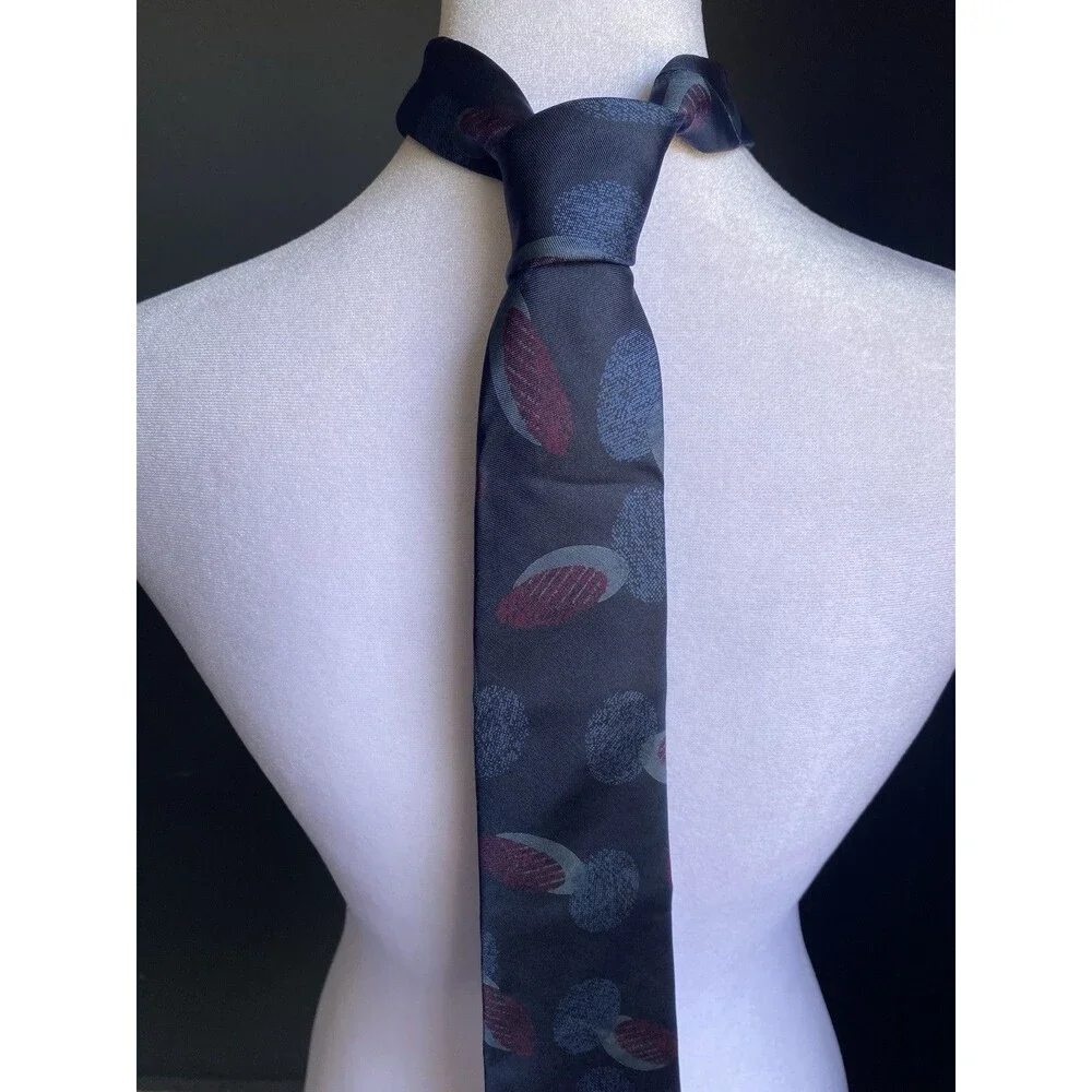 VTG Yves Saint Laurent Navy 100% Silk Necktie USA Abstract Dark Academia 80s 90s